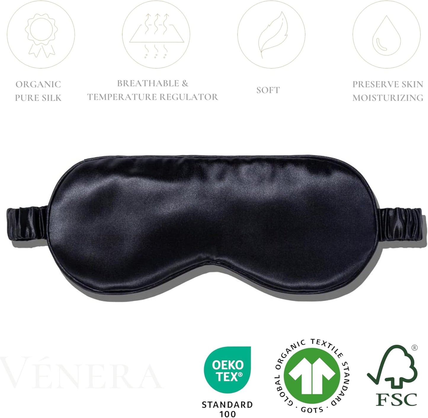 Silk Sleep Mask - 100% Pure 22 Momme Mulberry Silk Eye Sleeping Mask for Women and Men - Blackout Silk Eye Mask for Sleeping (Black)