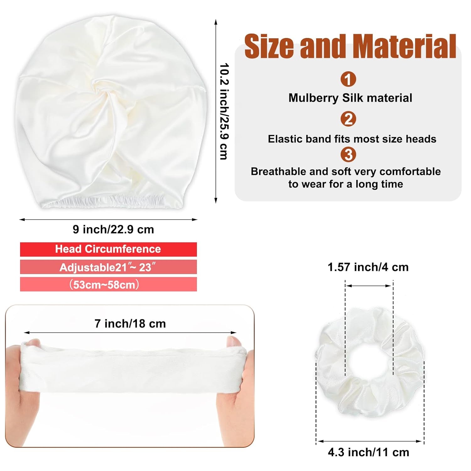 6 Pcs Reusable Large Silk Bonnet and Silk Scrunchies Set for Women'S Hair Care and Sleeping (Pink, White, Rose Gold)