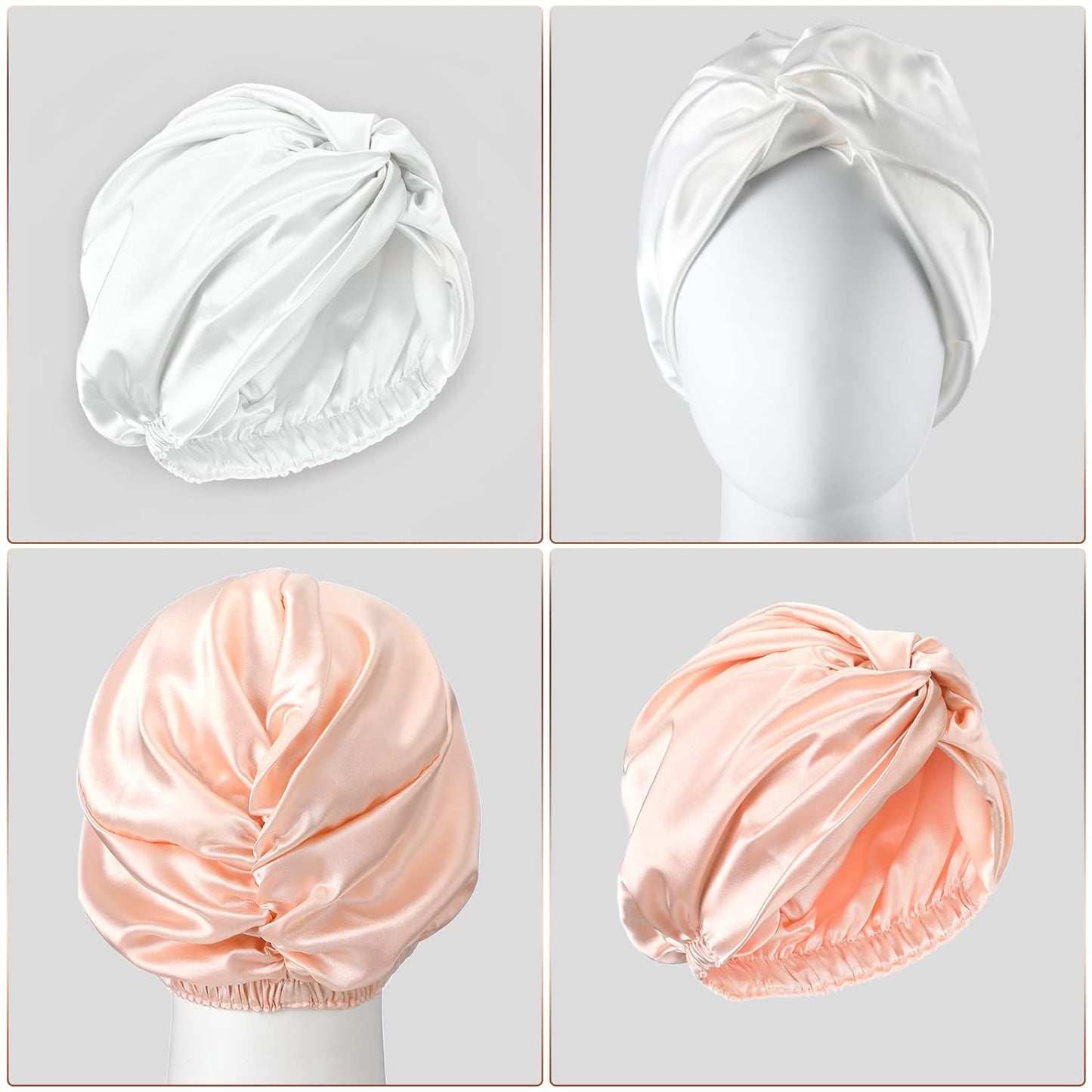 6 Pcs Reusable Large Silk Bonnet and Silk Scrunchies Set for Women'S Hair Care and Sleeping (Pink, White, Rose Gold)