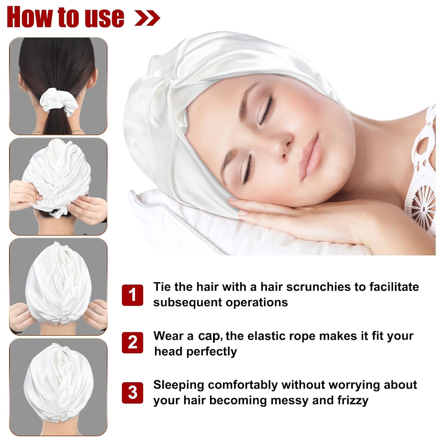 6 Pcs Reusable Large Silk Bonnet and Silk Scrunchies Set for Women'S Hair Care and Sleeping (Pink, White, Rose Gold)