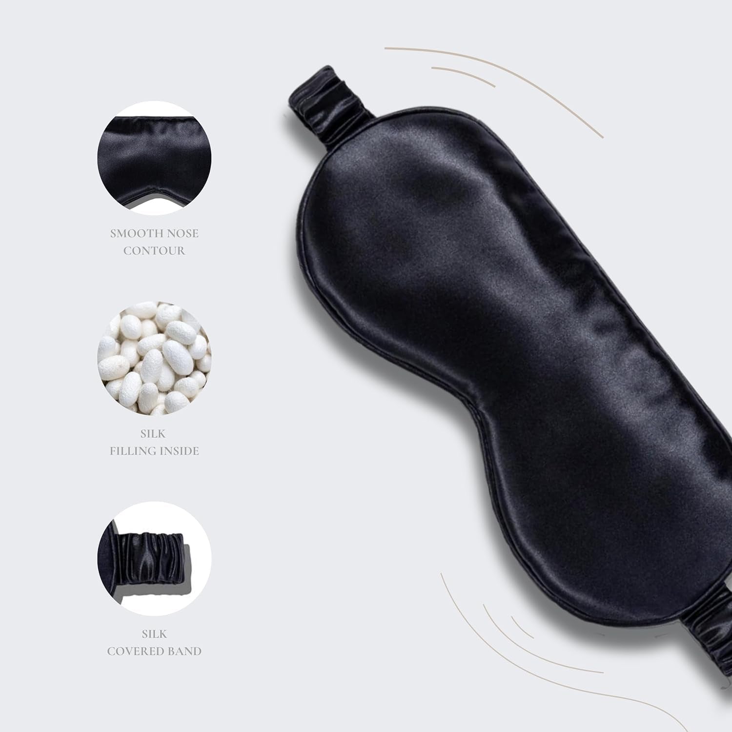 Silk Sleep Mask - 100% Pure 22 Momme Mulberry Silk Eye Sleeping Mask for Women and Men - Blackout Silk Eye Mask for Sleeping (Black)
